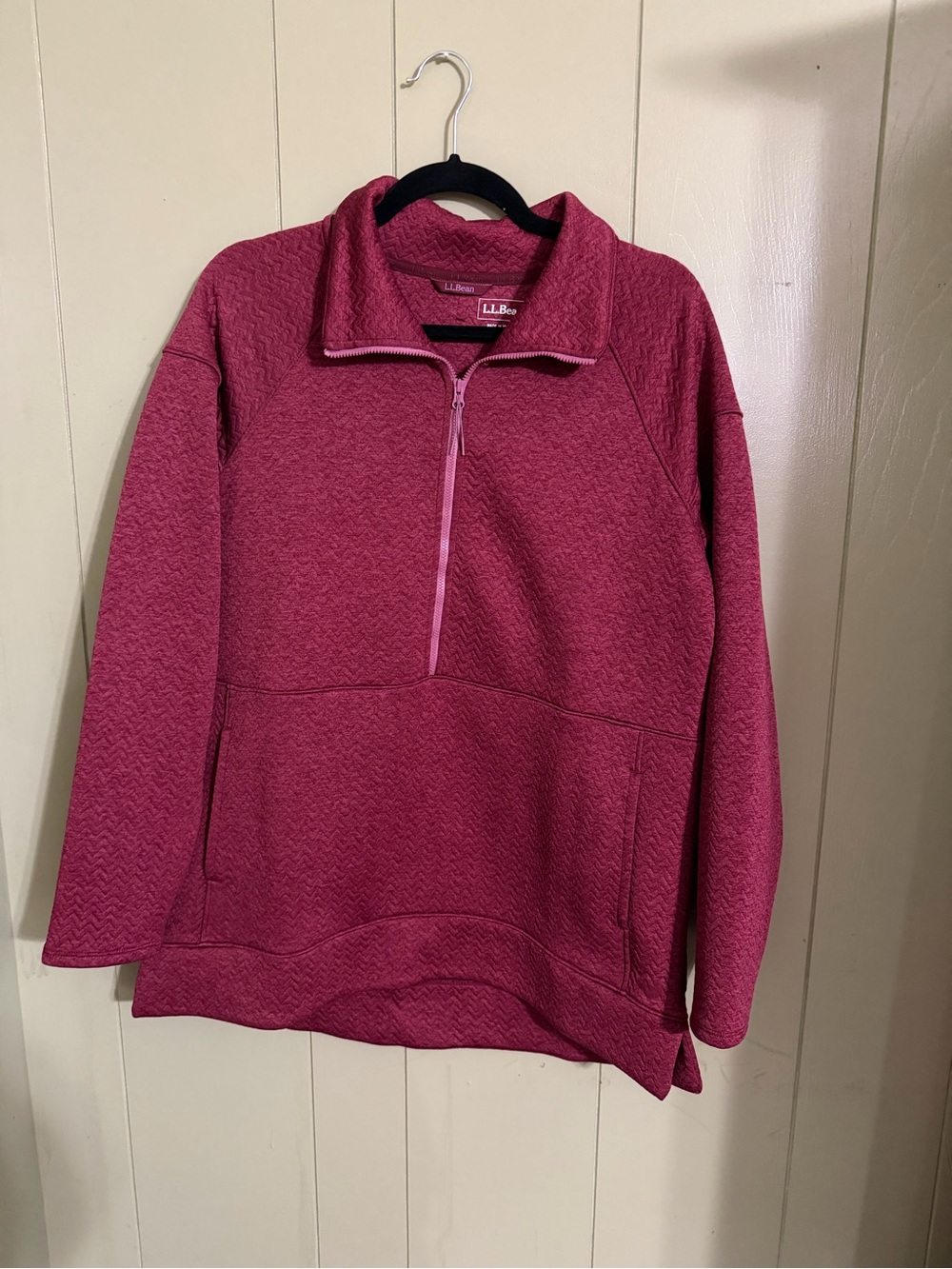 L.L. Bean Quilted Half‑Zip Pullover in Berry Pink